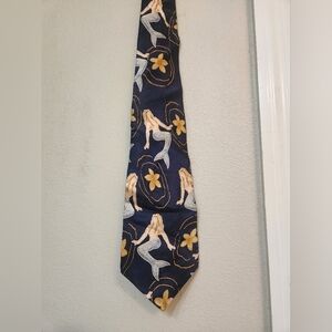 Vintage mens mermaid neck tie tiki flowers pinup retro